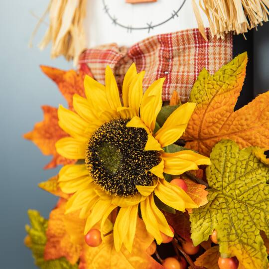 Glitzhome® 26" Fall Wood Scarecrow Floral Door Hanger
